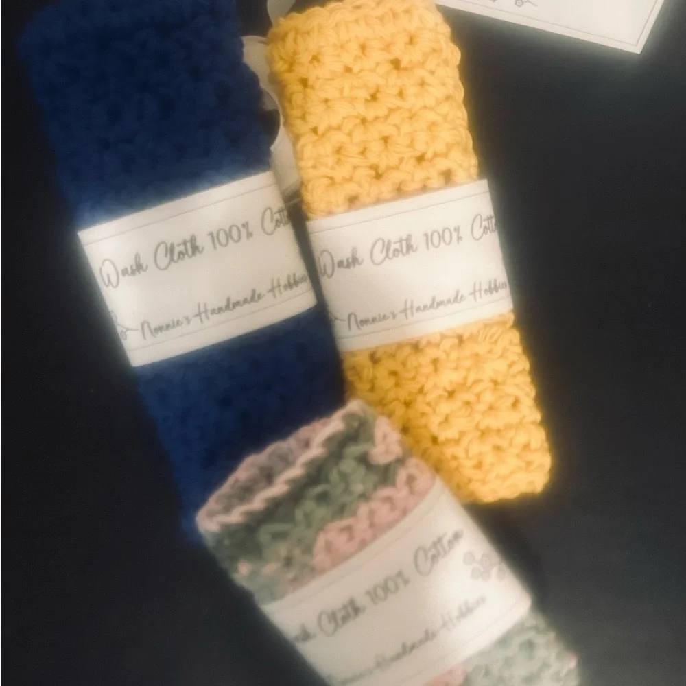 Handmade Cotton Wash Cloth Set - Blue, Yellow, Multicolor